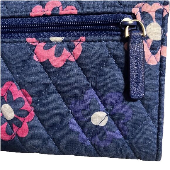Vera Bradley Retired Floral Quilted Cotton Trifold Wallet Navy Purple Lining EUC - Picture 9 of 10